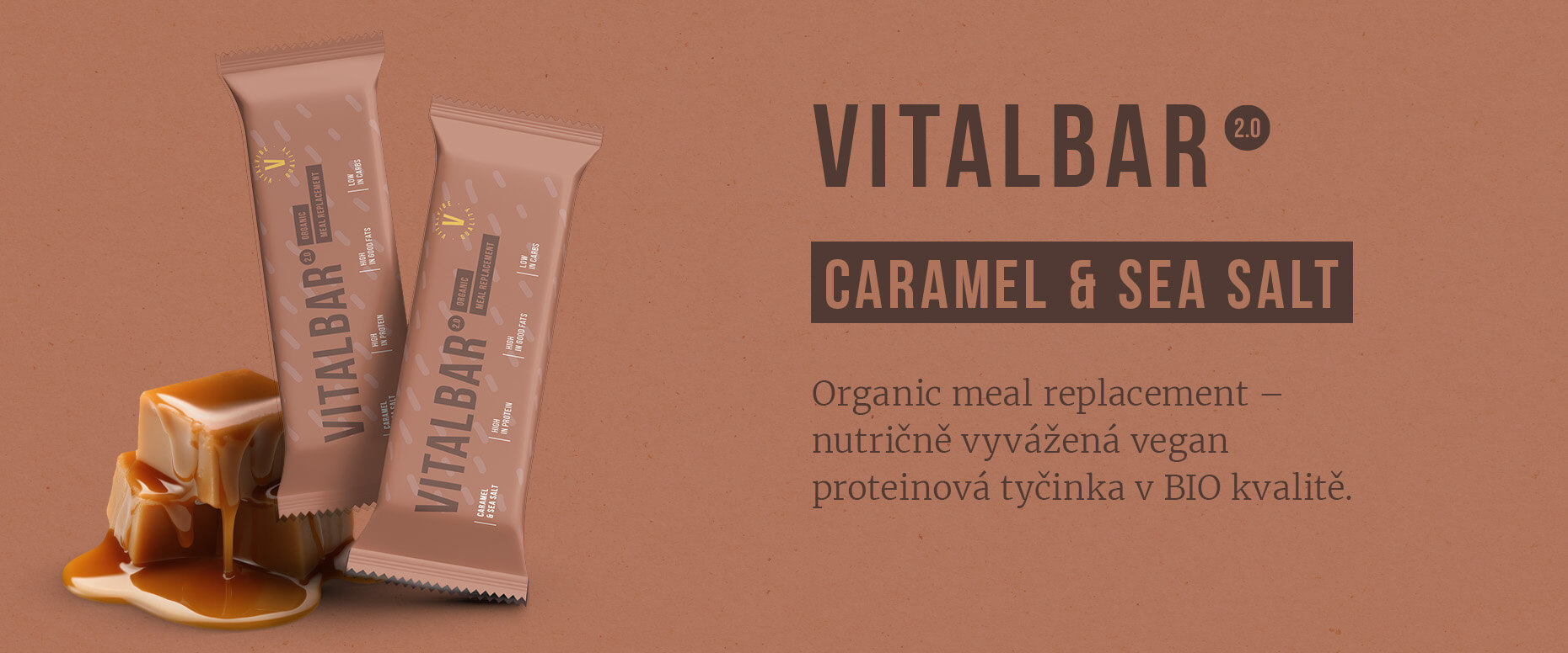 Vegan PROTEINOVÁ tyčinka VITALBAR (BIO Slaný Karamel) 2